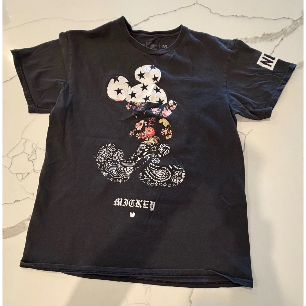 Neff Disney Mickey Mouse Floral Paisley Star‎ Graphic T-Shirt Black Mens Medium